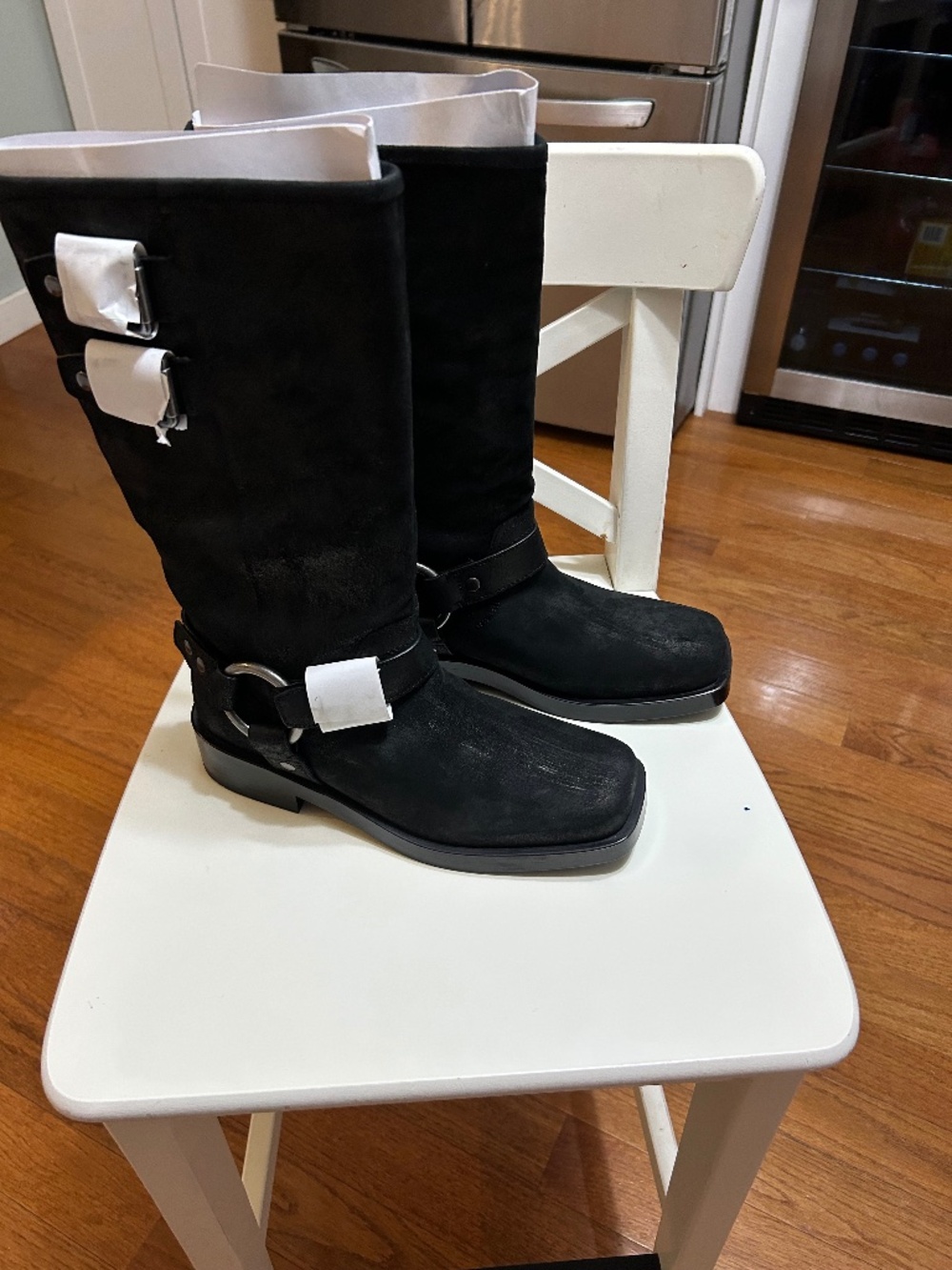 H&M black suede biker boots